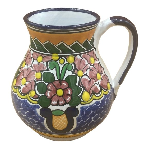 Mexican Puebla Talavera Signed Hernandez Folk Art Pottery Wine Pitcher Jug - Picture 2 of 12